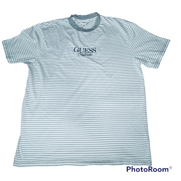 Vintage Guess Jeans Original Gray Striped Shirt sz Large - Picture 1 of 4